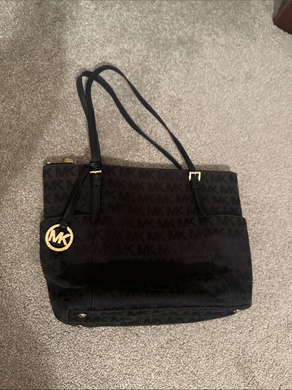 Michael Kors Black Logo Tote with Gold MK Charm
